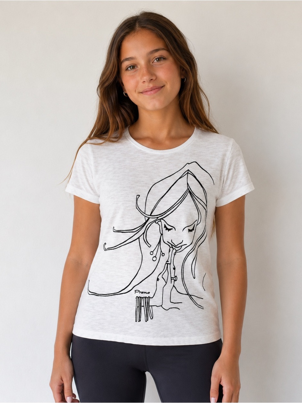 prAna Graphic T Shirt Womens S Girls L White Yoga Meditation Slub Art Tee